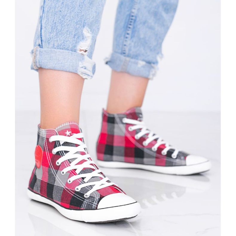Sneakers a scacchi rosse Shape of You nero rosso grigio 1