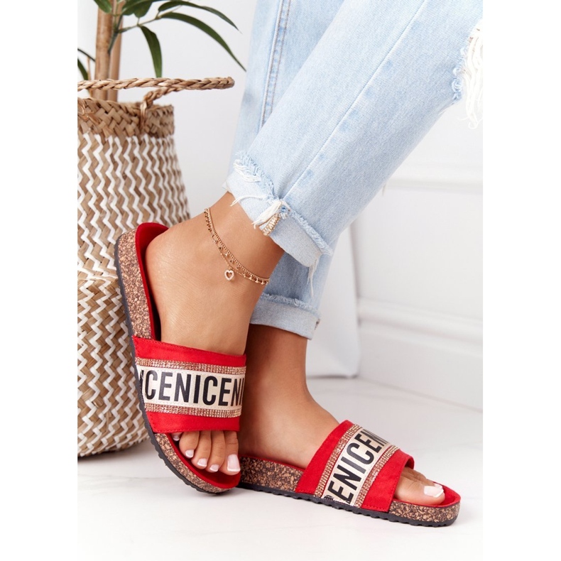 Infradito Rosse Su Sughero Con Cubic Zirconia Be Nice rosso 2