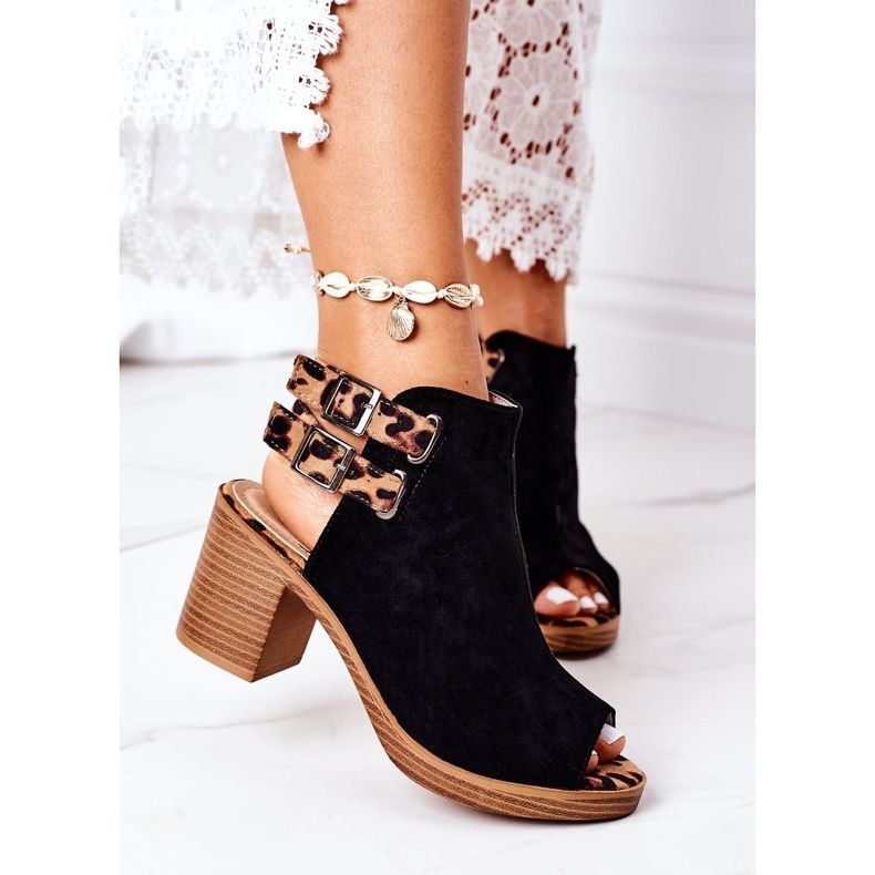 Sandali in pelle scamosciata su una barra Lu Boo Leopardo nero marrone 2