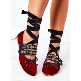 Ballerine annodate in velluto Lu Boo Borgogna rosso 2