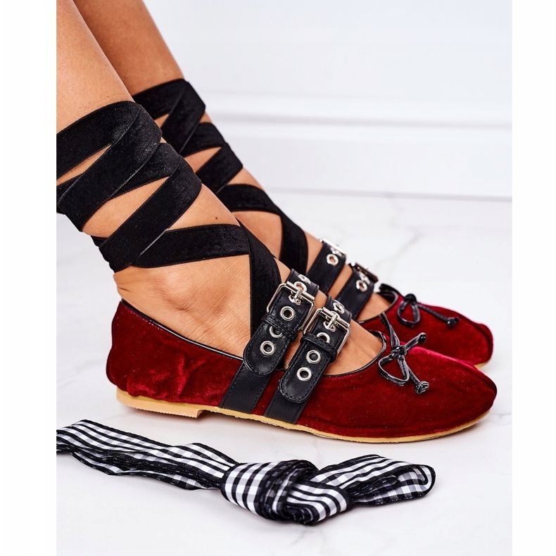 Ballerine annodate in velluto Lu Boo Borgogna rosso 1