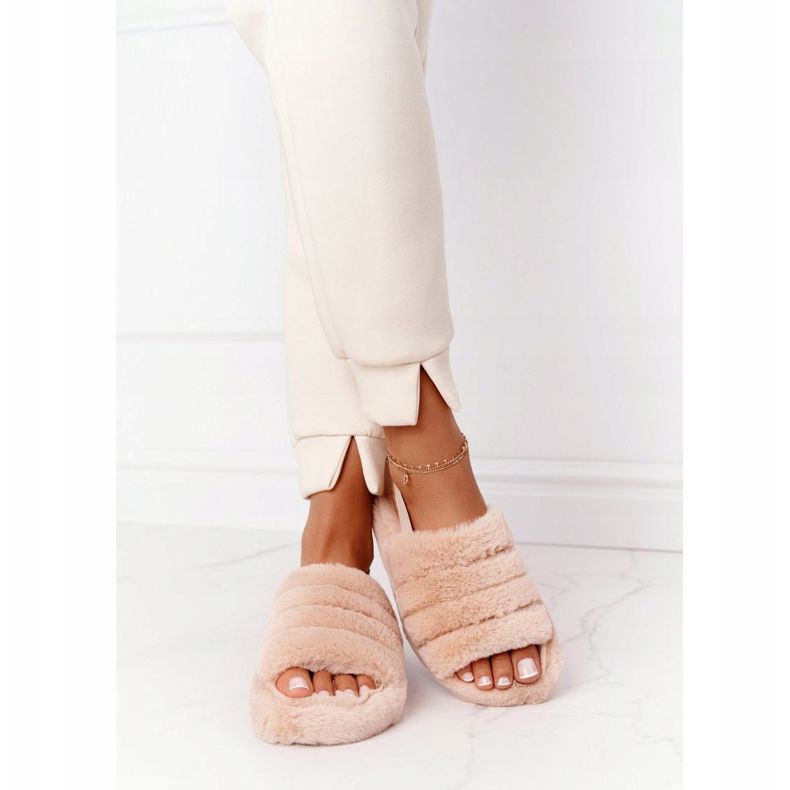 PS1 Pantofole di pelliccia su piattaforma fiocco di neve beige 2