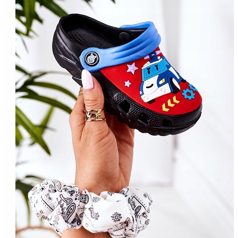 Pantofole in schiuma per bambini Crocs Nero Blu Oscar rosso 2