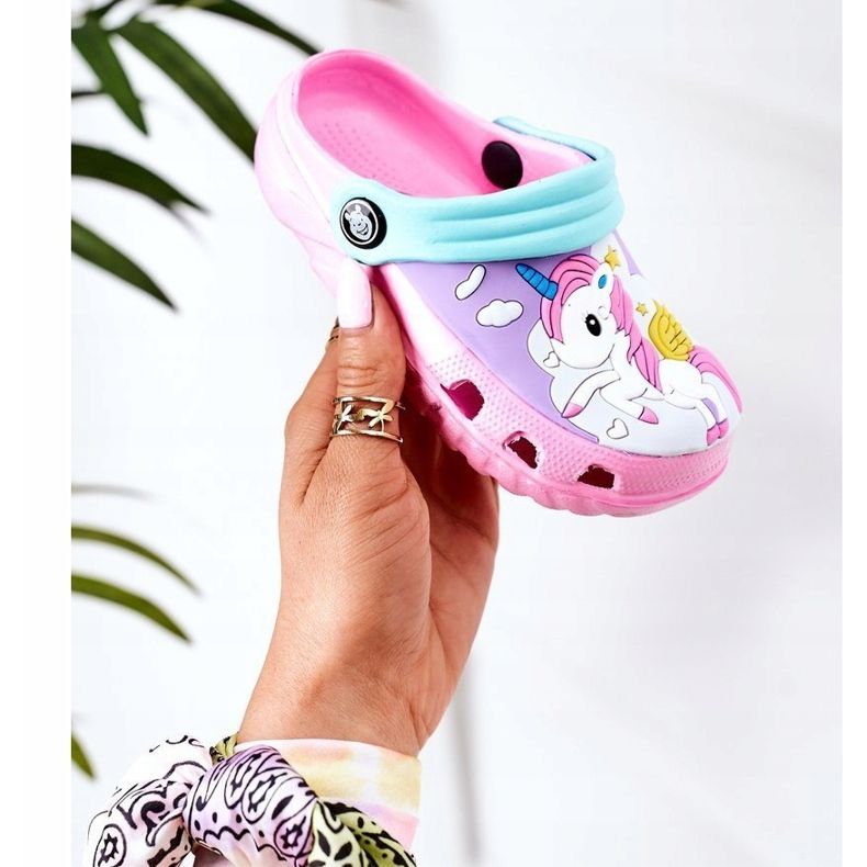 Pantofole in schiuma per bambini Crocs Pink Turchese Oscar blu rosa 1