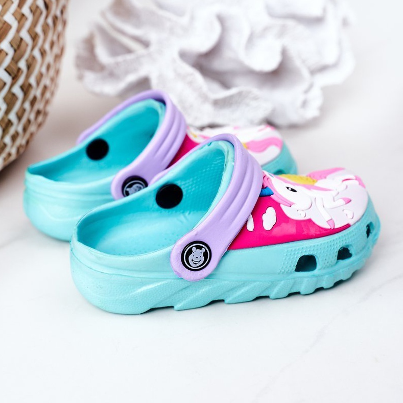 Pantofole in schiuma per bambini Crocs Green Violet Oscar viola verde 1