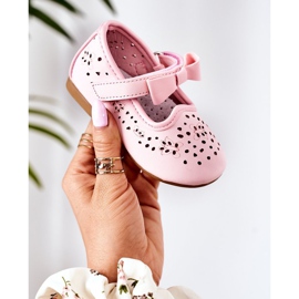 Apawwa Ballerine per bambini in pelle con velcro rosa Mireia 1