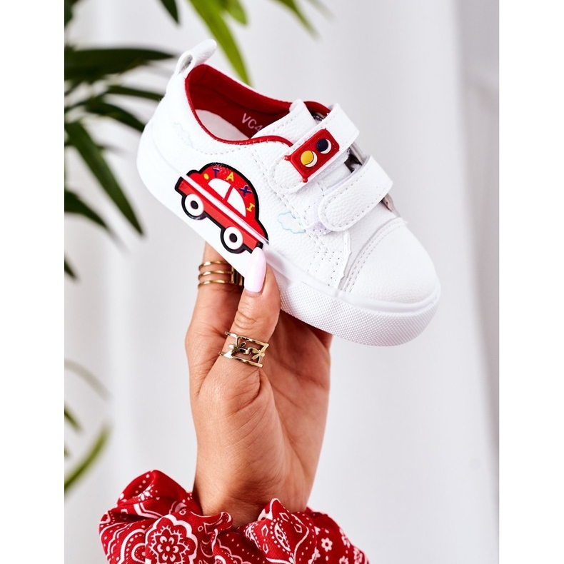 Apawwa Sneakers Bambini Con Velcro Taxi Bianco e Rosso 2