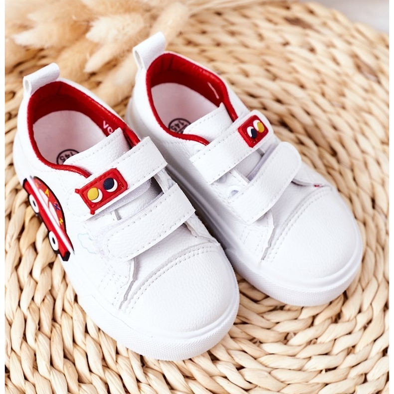 Apawwa Sneakers Bambini Con Velcro Taxi Bianco e Rosso bianca 1