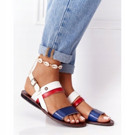 PE1 Sandali bassi da donna, blu navy e bianco Doris bianca marrone 2