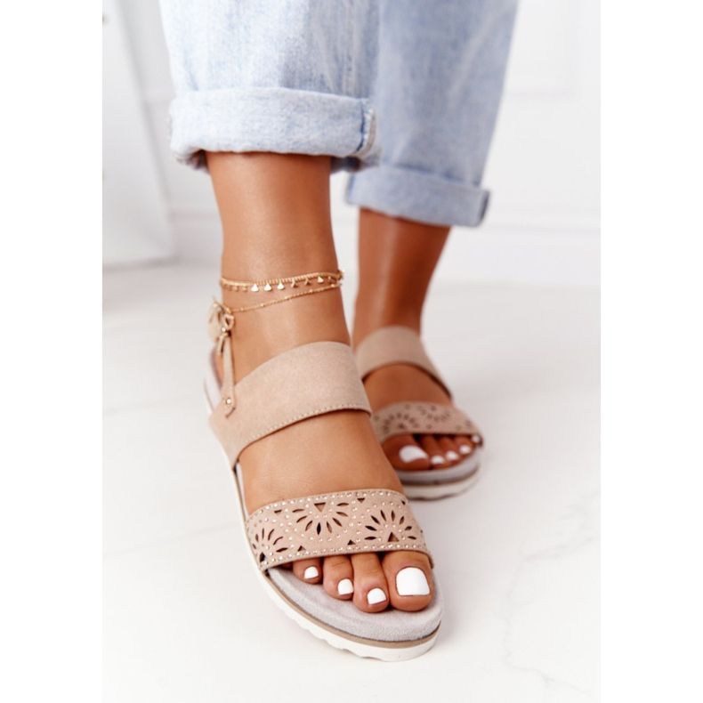 PE1 Sandali In Camoscio Con Cubic Zirconia Beige Cora 2