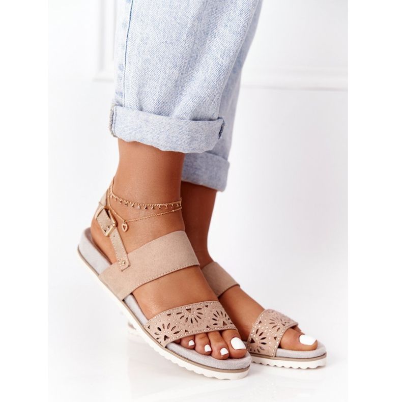 PE1 Sandali In Camoscio Con Cubic Zirconia Beige Cora 1