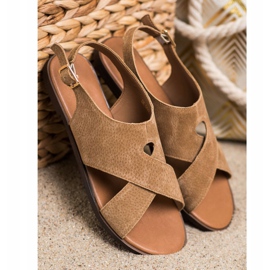 Sergio Leone Sandali piatti in pelle marrone 1