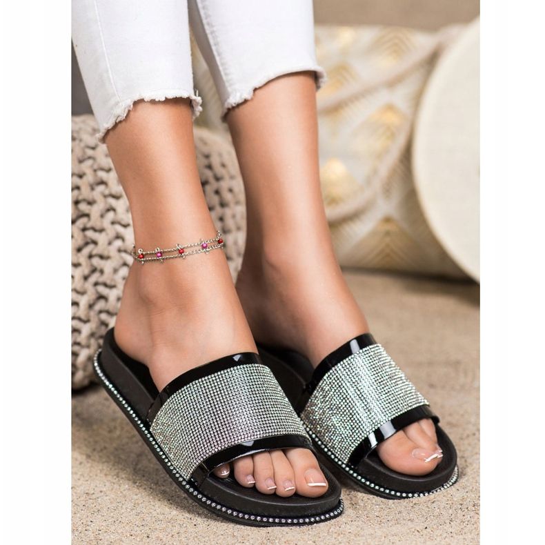 SHELOVET Pantofole nere lucide nero 2