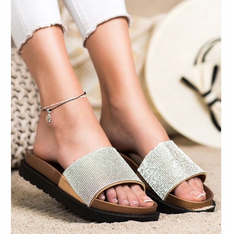 Kayla Comode Pantofole Con Cubic Zirconia beige d'oro 2