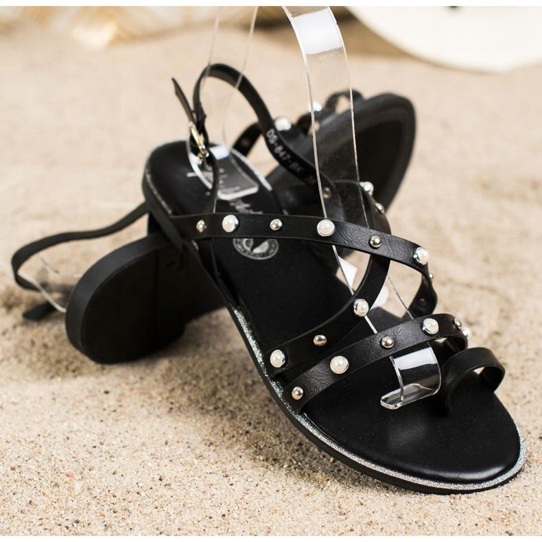 Goodin Sandali piatti con strass nero 1