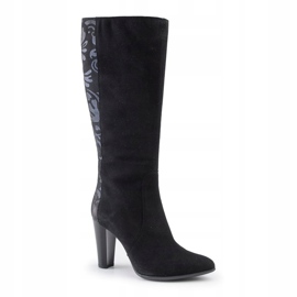 Marco Shoes Stivali a punta in pelle nera con fiori nero 1