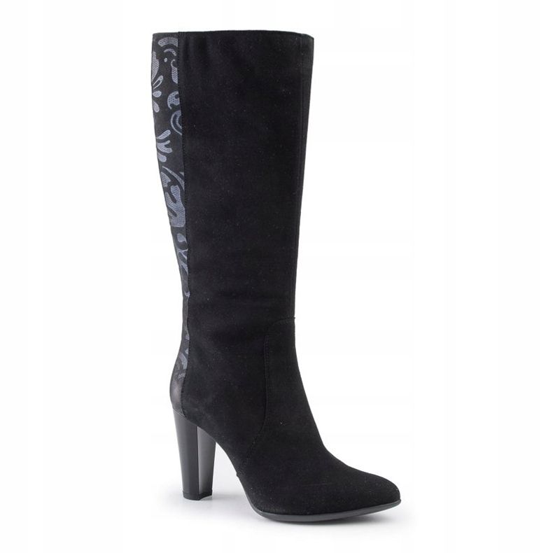 Marco Shoes Stivali a punta in pelle nera con fiori nero 1