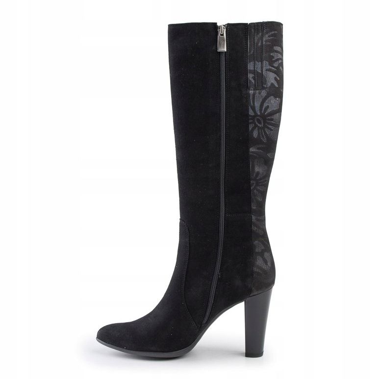 Marco Shoes Stivali a punta in pelle nera con fiori nero 2