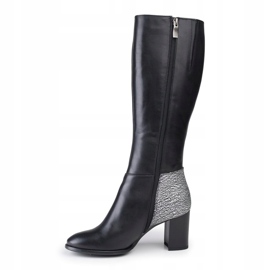Marco Shoes Stivali in pelle fiore nera con inserto argento nero 1