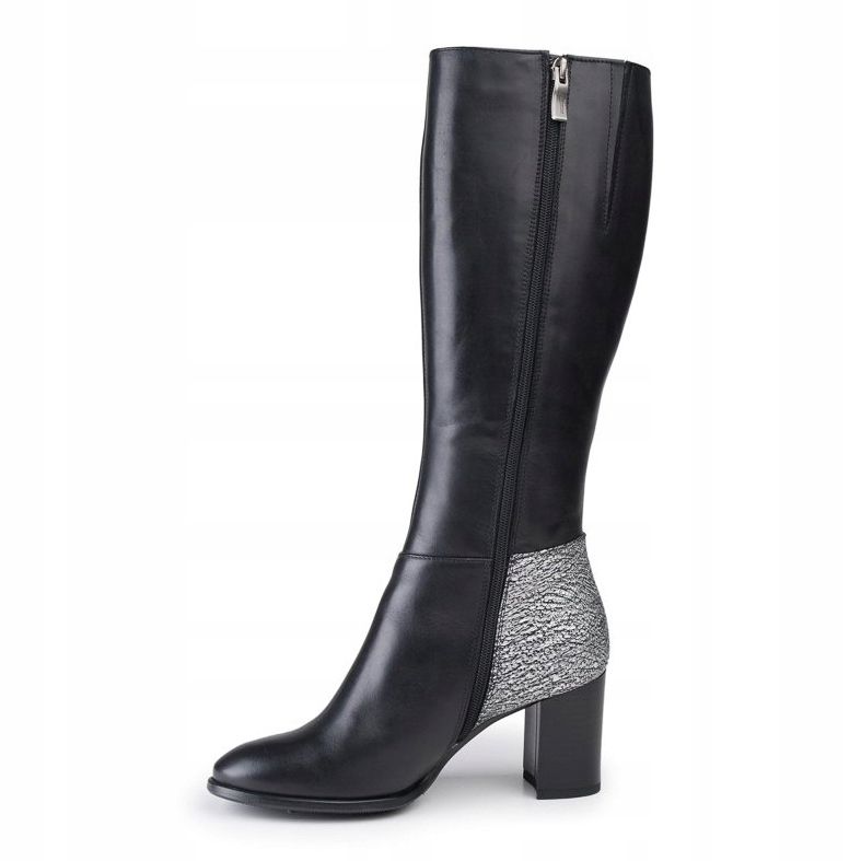 Marco Shoes Stivali in pelle fiore nera con inserto argento nero 1