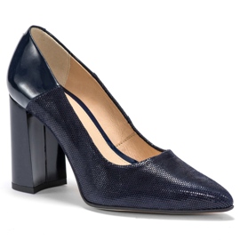 Marco Shoes Décolleté blu navy in pelle scamosciata lucida con tacco verniciato 2