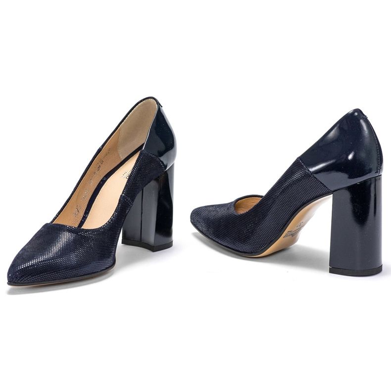 Marco Shoes Décolleté blu navy in pelle scamosciata lucida con tacco verniciato 1