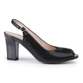 Marco Shoes Sandali senza punta e tacco in pelle nera a righe nero 1