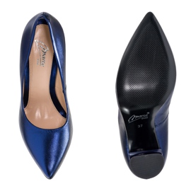 Marco Shoes Un'elegante décolleté in pelle metallizzata blu navy con tacco più alto 1