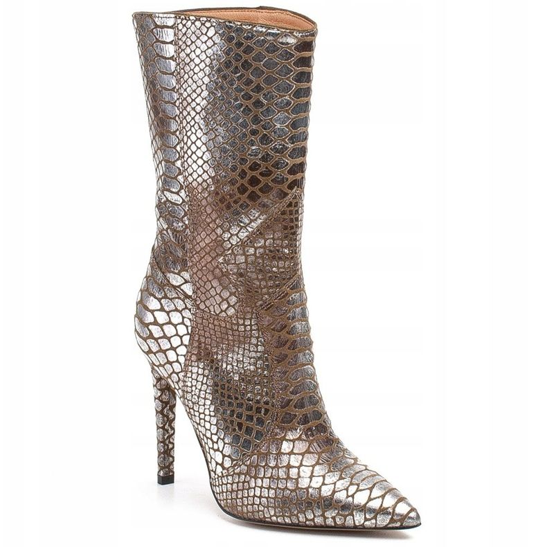 Marco Shoes Stivali da donna metallizzati su stiletto con motivo animalier beige argento 1