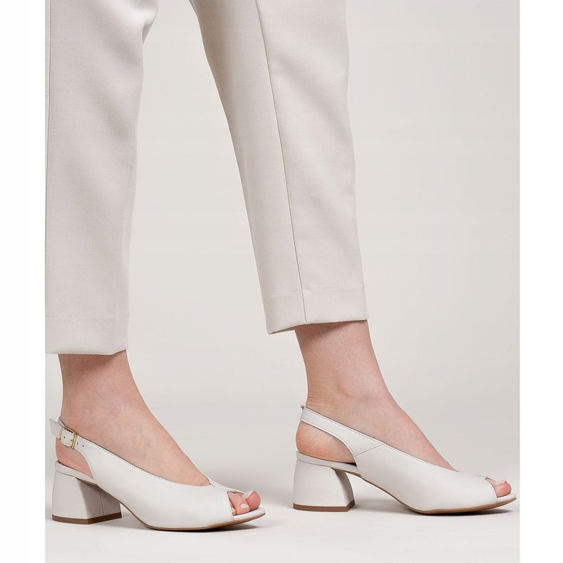 Marco Shoes 1573P sandali in pelle bianca con tacco stabile 1