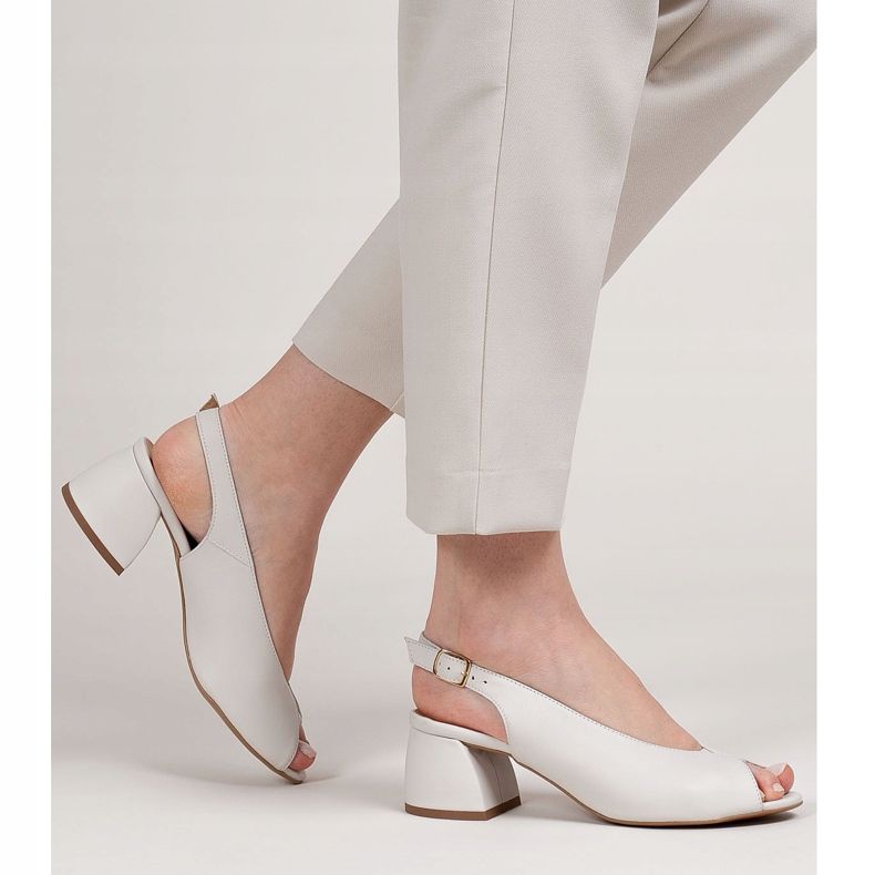 Marco Shoes 1573P sandali in pelle bianca con tacco stabile 2