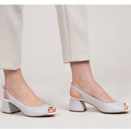 Marco Shoes Sandali in pelle grigia 1506P con tacco stabile grigio 1