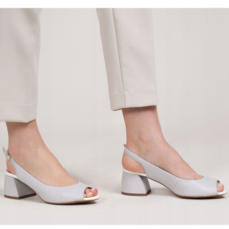 Marco Shoes Sandali in pelle grigia 1506P con tacco stabile grigio 1