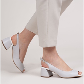 Marco Shoes Sandali in pelle grigia 1506P con tacco stabile grigio 2