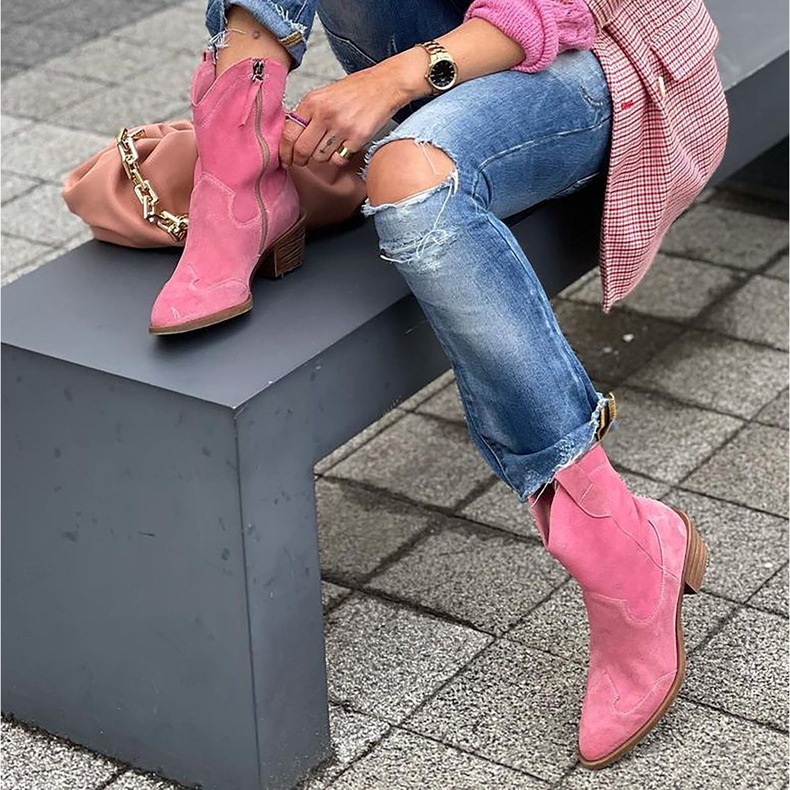 Marco Shoes Stivali da cowboy rosa realizzati in pelle scamosciata naturale senza isolamento 1