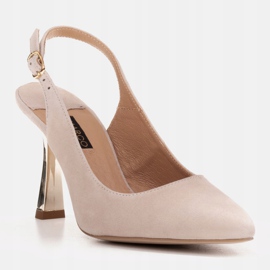 Marco Shoes Décolleté eleganti con cinturino e tacco metallico beige 1