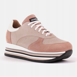 Marco Shoes Sneakers su una suola spessa in pelle naturale beige 1