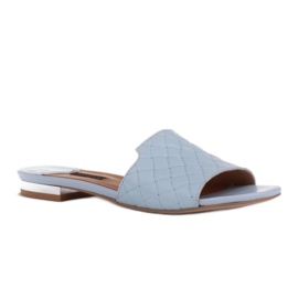Marco Shoes Eleganti pantofole da donna in pelle goffrata blu 1