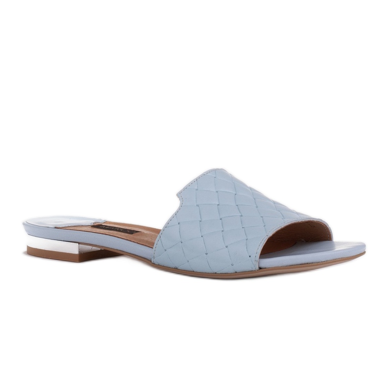 Marco Shoes Eleganti pantofole da donna in pelle goffrata blu 1