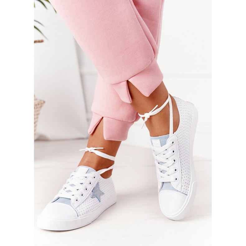 Sneakers Da Donna In Pelle Con Stella Big Star DD274692 Bianco-Blu bianca 1