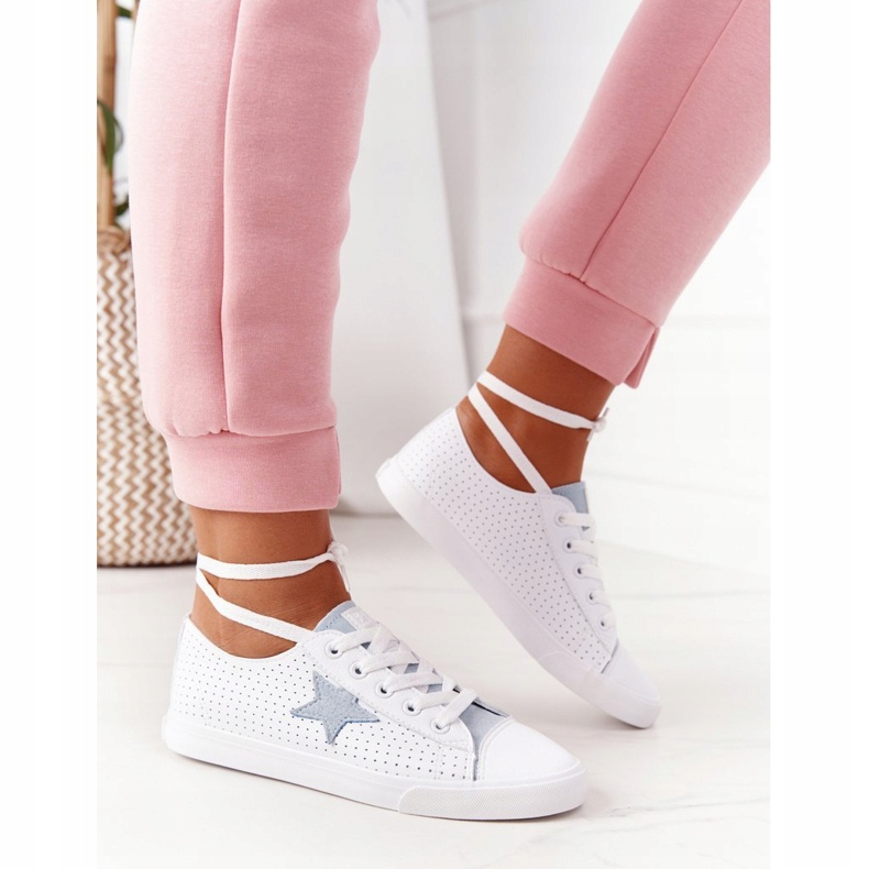 Sneakers Da Donna In Pelle Con Stella Big Star DD274692 Bianco-Blu 2