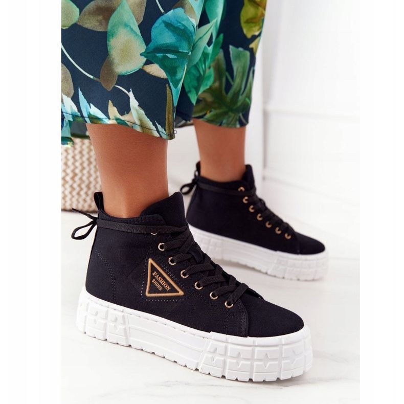 Sneakers alte da donna su piattaforma Manhattan nera nero 1