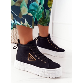 Sneakers alte da donna su piattaforma Manhattan nera nero 2