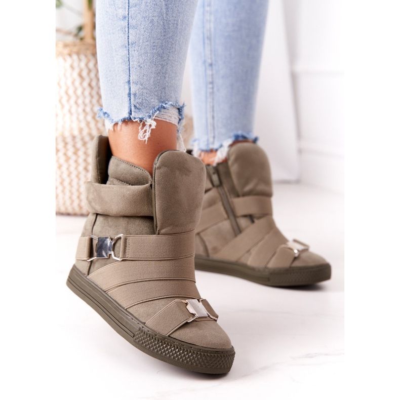 Sneakers con zeppa in pelle scamosciata Lu Boo Oliva verde 1