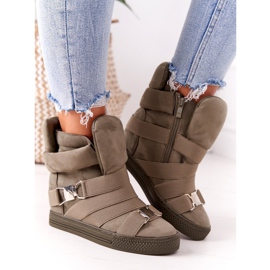 Sneakers con zeppa in pelle scamosciata Lu Boo Oliva verde 2