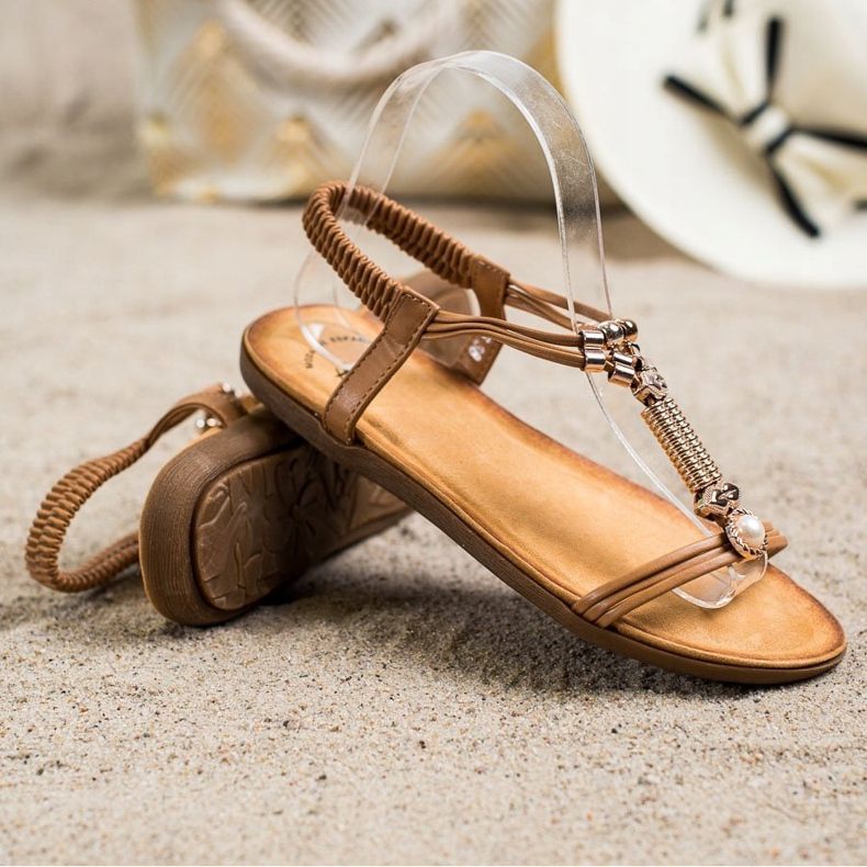 SHELOVET Sandali eleganti con elastico marrone 1