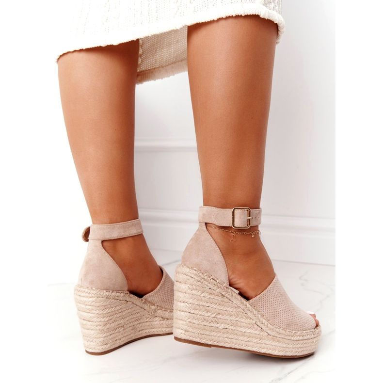 MSMG Sandali con zeppa Makenna beige con trecce 5