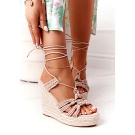 SEA Sandali con zeppa allacciati con nudo intrecciato Run The World beige 2