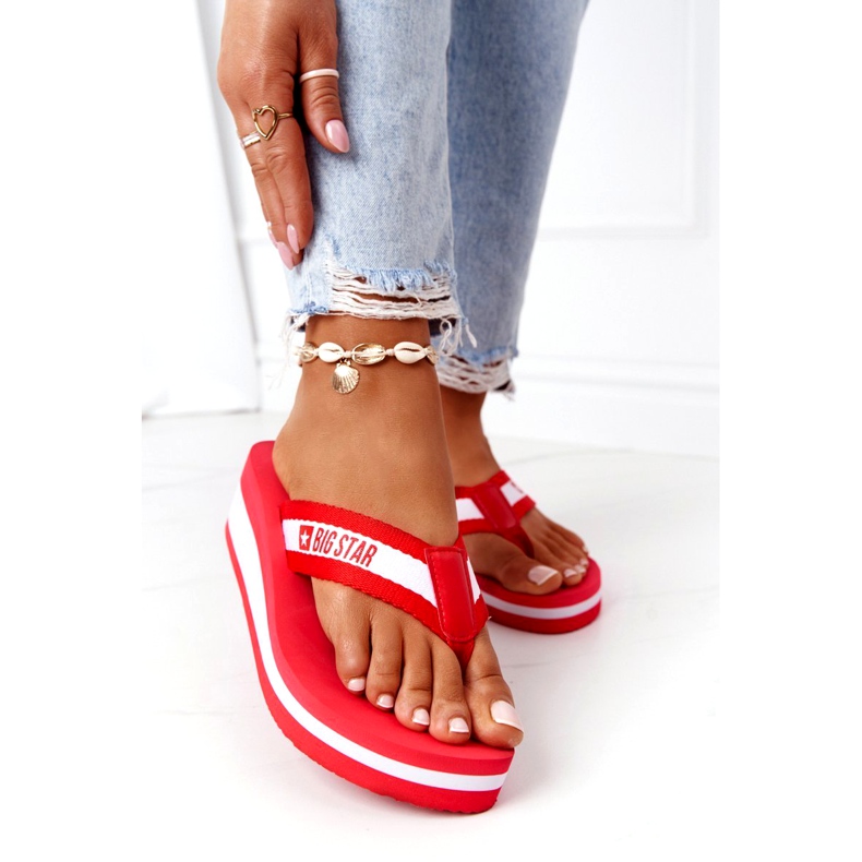 Infradito da donna sulla zeppa Big Star HH274A095 Red bianco rosso 2