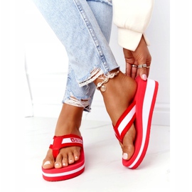 Infradito da donna sulla zeppa Big Star HH274A095 Red bianca rosso 3